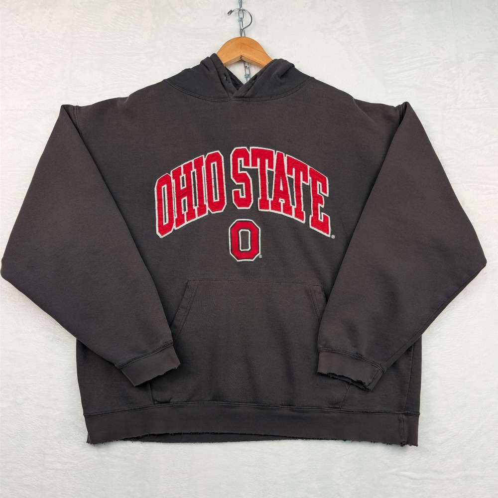 VTG Reebok Ohio State Buckeyes Hoodie Men 2XL Black Faded Boxy Distressed Y2K